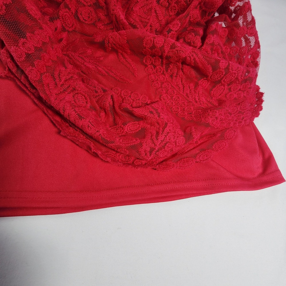 Red Sleeveless Floral Lace Overlay Mini Sheath Dress Cocktail Womens Medium - Picture 11 of 12